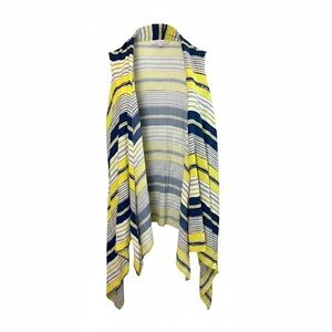 Janice Striped Open Front Cardigan Vest Yellow Blue Draped Lightweight Layering